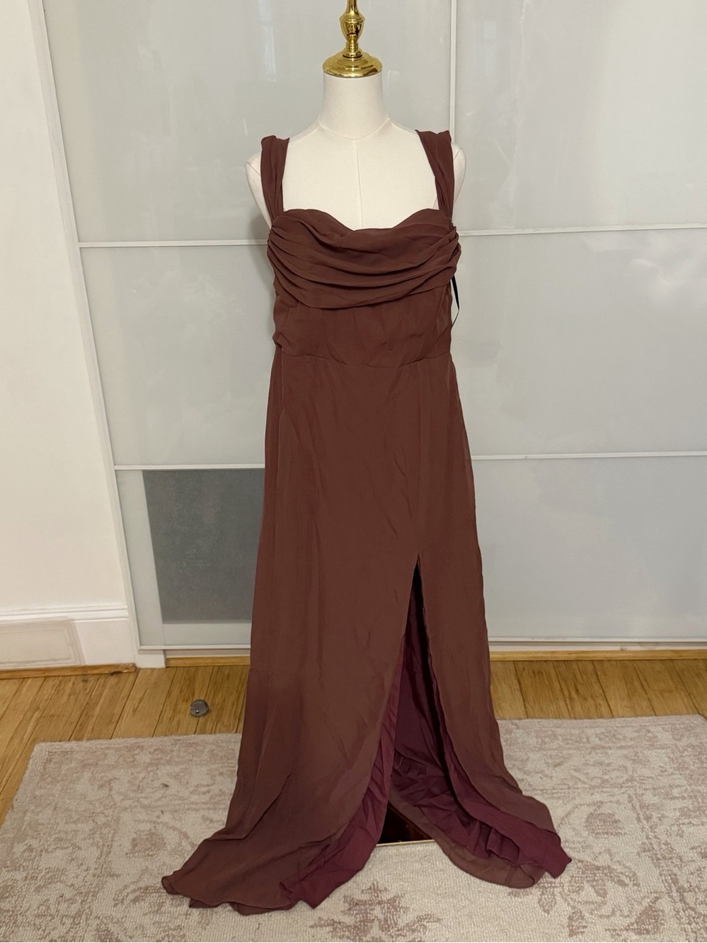 Birdy Grey Mauve Draped Maxi Dress with Front Slit - Picture 2 of 10